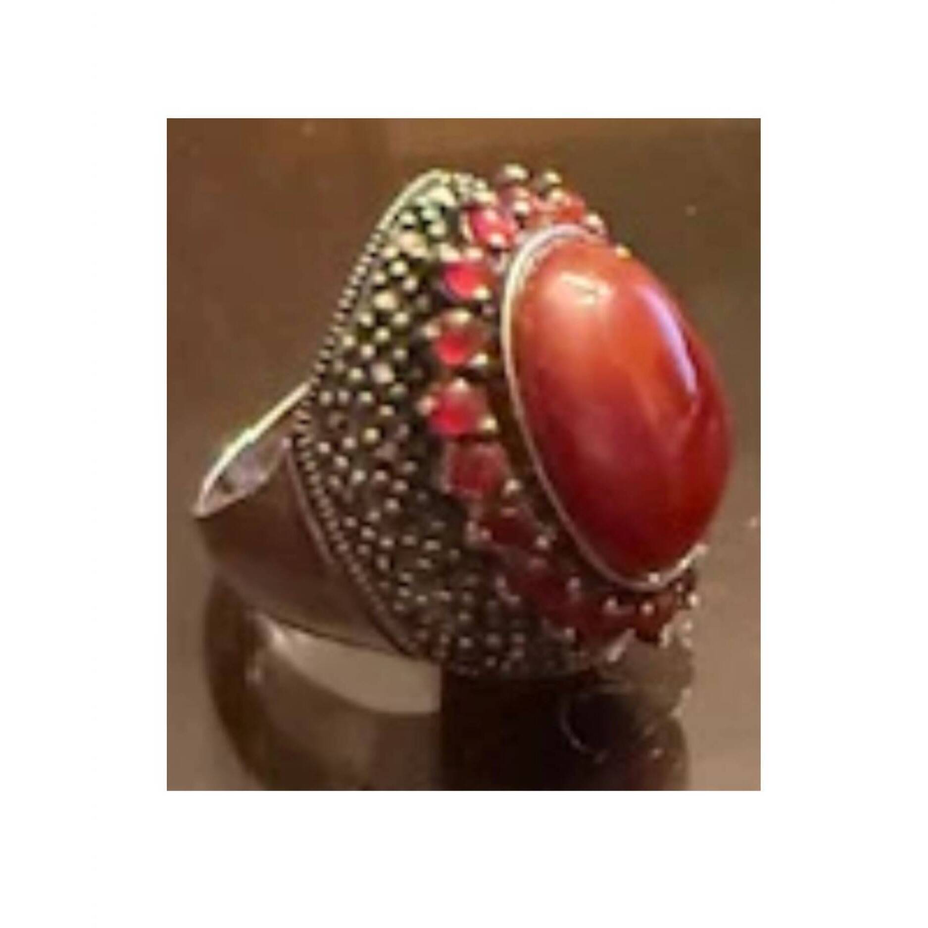New P & K Jewelry Women's Sterling Marcasite Large Oval Ring In Brown/ Silver